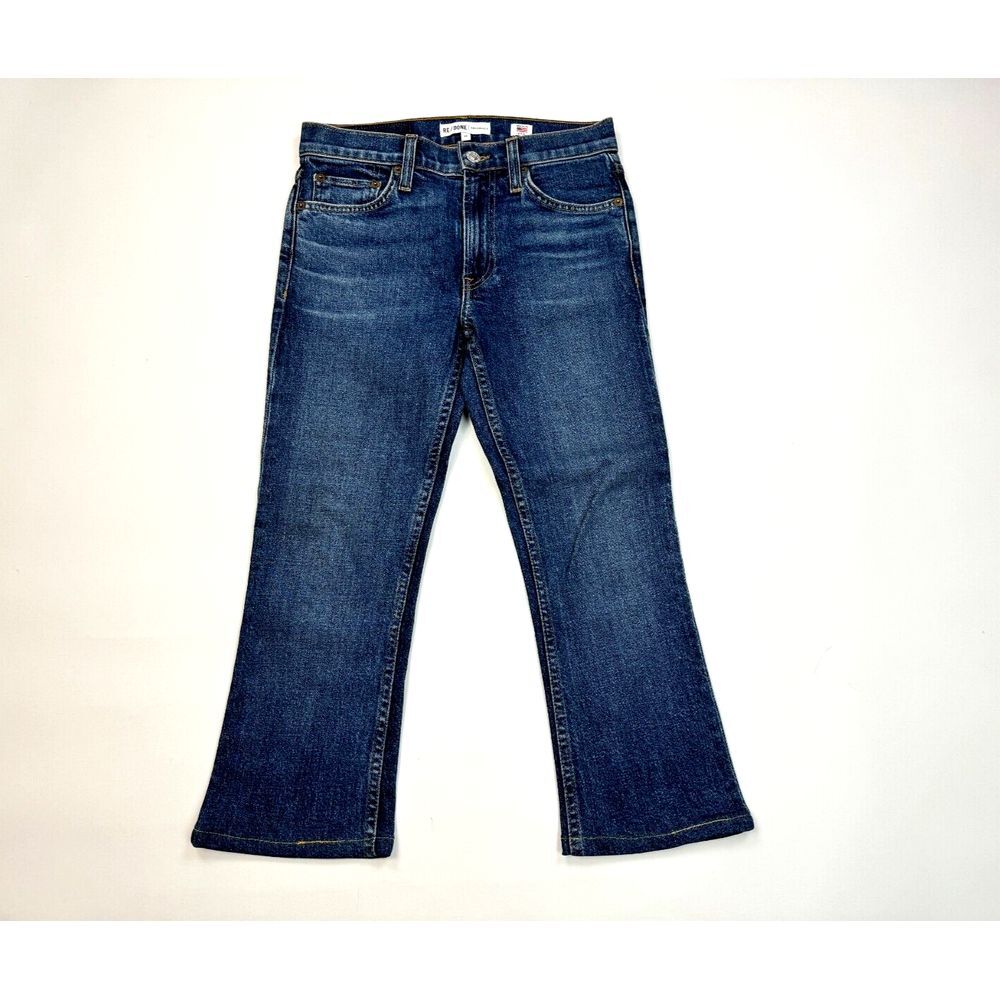 RE/DONE Originals Mid 70s‎ High Rise Crop Jeans Women 24 EUC Stretch Cotton Blue